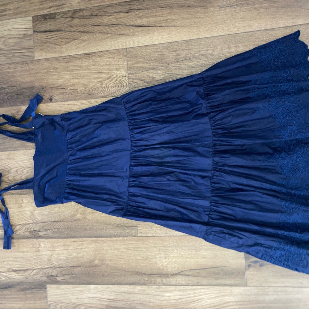 Jason wu Women's Navy blue bow Tie-Strap Tiered Maxi Dress size L - Picture 2 of 4